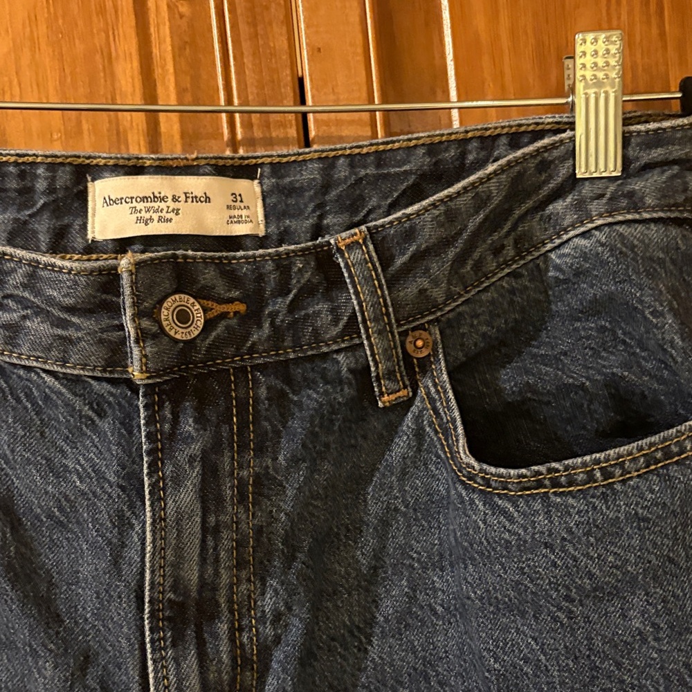 Abercrombie & Fitch Curve Love Dark Blue Wide Leg Jeans Size 31 / 12 - Picture 5 of 9